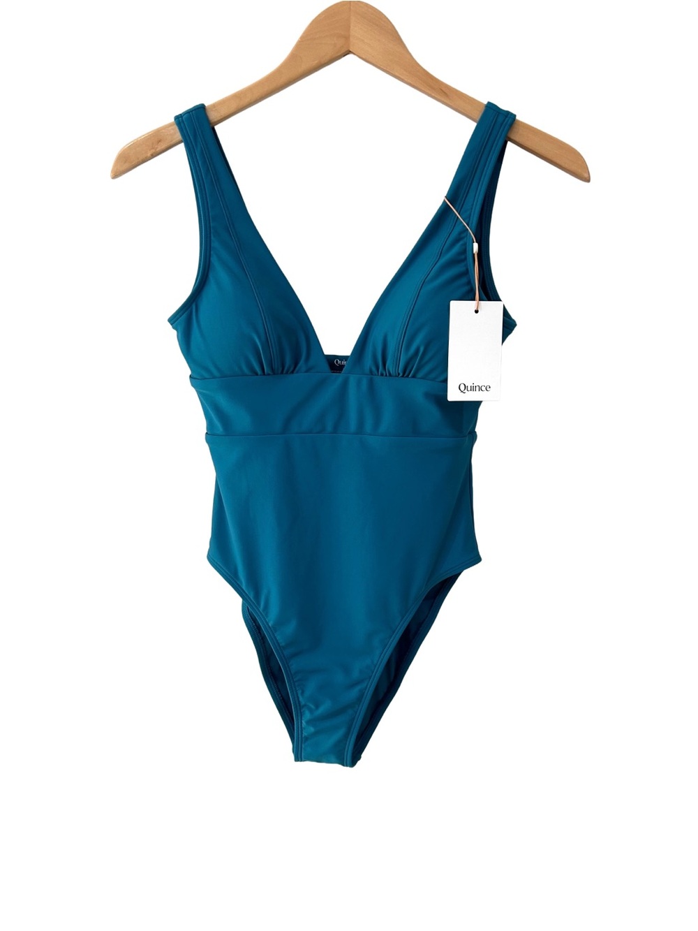Quince Italian Plunge One-Piece Swimsuit XS lagoon teal padded flattering NWT